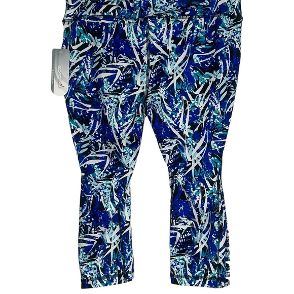 Exertek Leggings Cropped Petite XL Blue White Patterned Stretch NEW - Picture 1 of 16